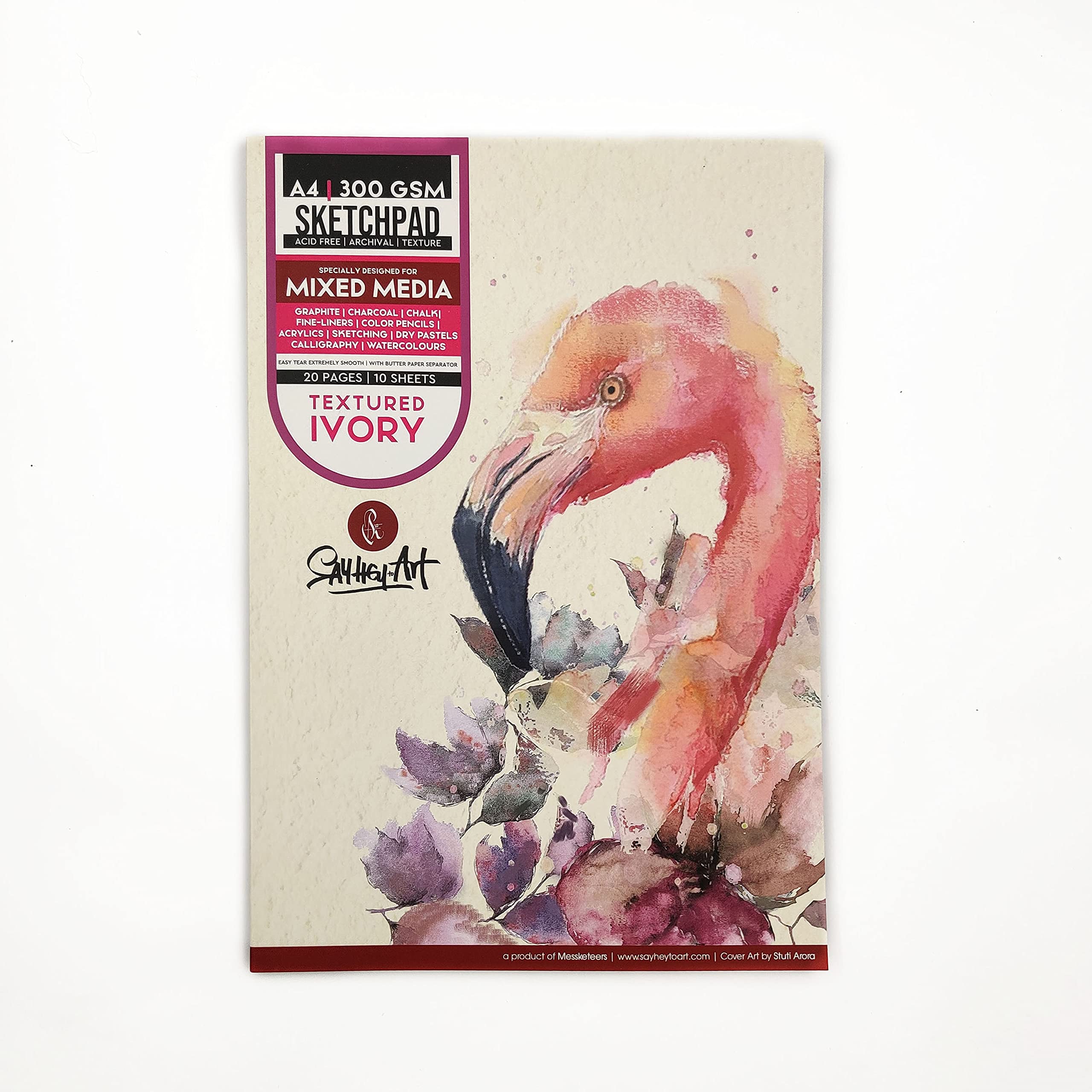 Messketeers - Say Hey to Art - A4 Professional 300gsm Textured Ivory Sketchpad with Butter Paper Seperators/for Watercolors/Cover Art : Flamingo (B091XZ162X) Amazon Price History, Amazon Price Tracker