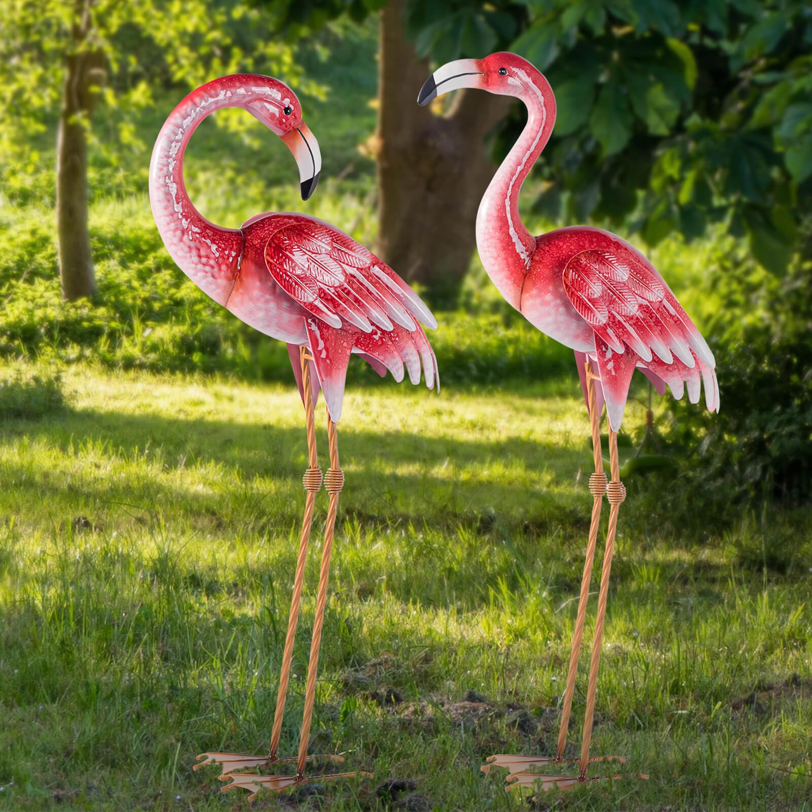 Natelf Pink Flamingo Yard Decorations Metal Garden Statues And Sculptures |  Desertcart Seychelles, image size:1600x1600