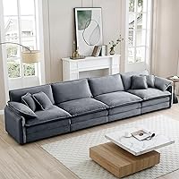 Vista 93 de Sofás seccionales grandes de 115.34" para sala de estar, sofá de pana color camel de asiento profundo de 3 plazas en forma de L, sofá seccional