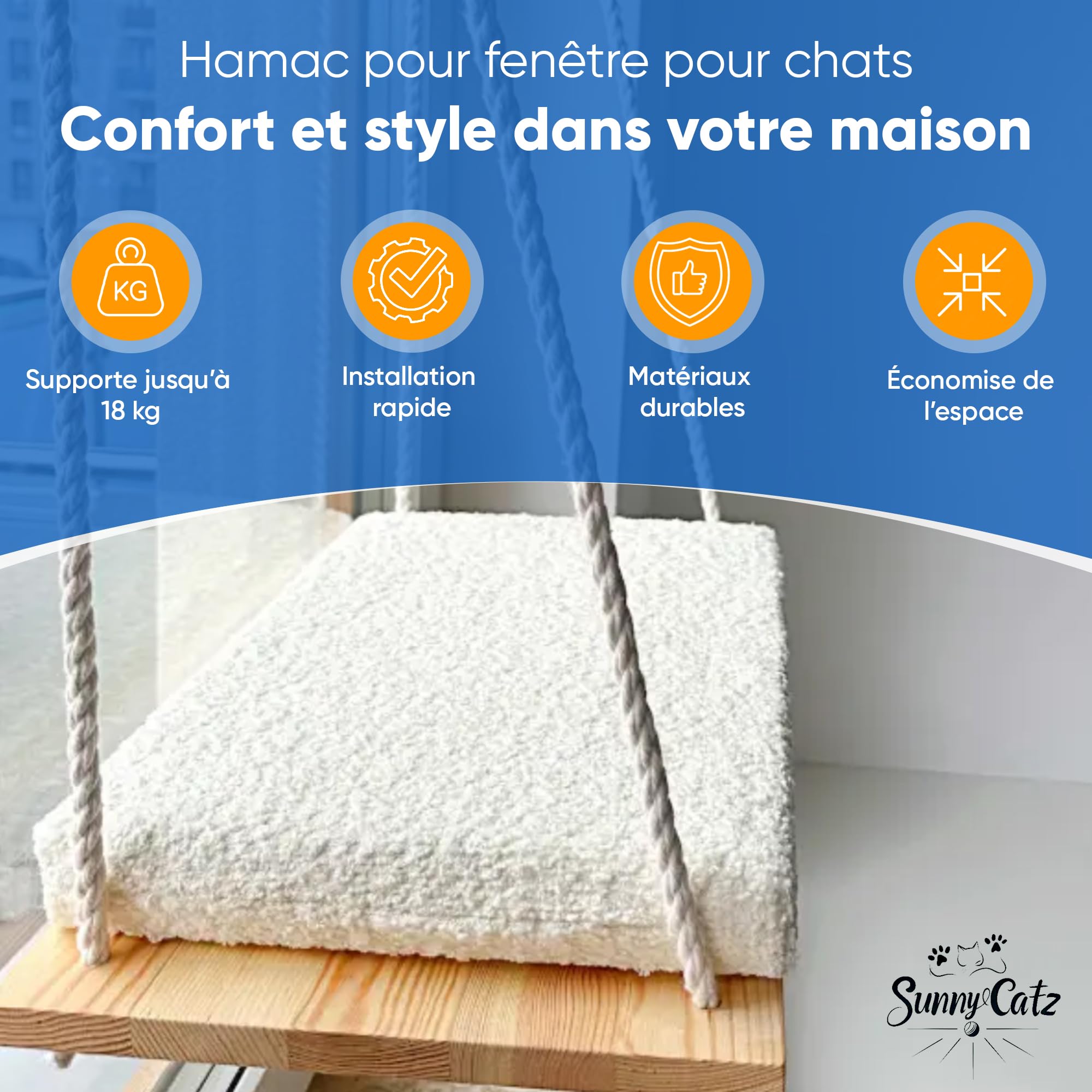 Hamac Chat Fenetre | Hamac Fenetre Chat Robuste et Ventouses Solides avec Panier Chats Moelleux | Lit Chats Interieur | Cat Bed | Table Suspendue Balcon 18 kg (49x29 cm) Coussin avec Housse Lavable