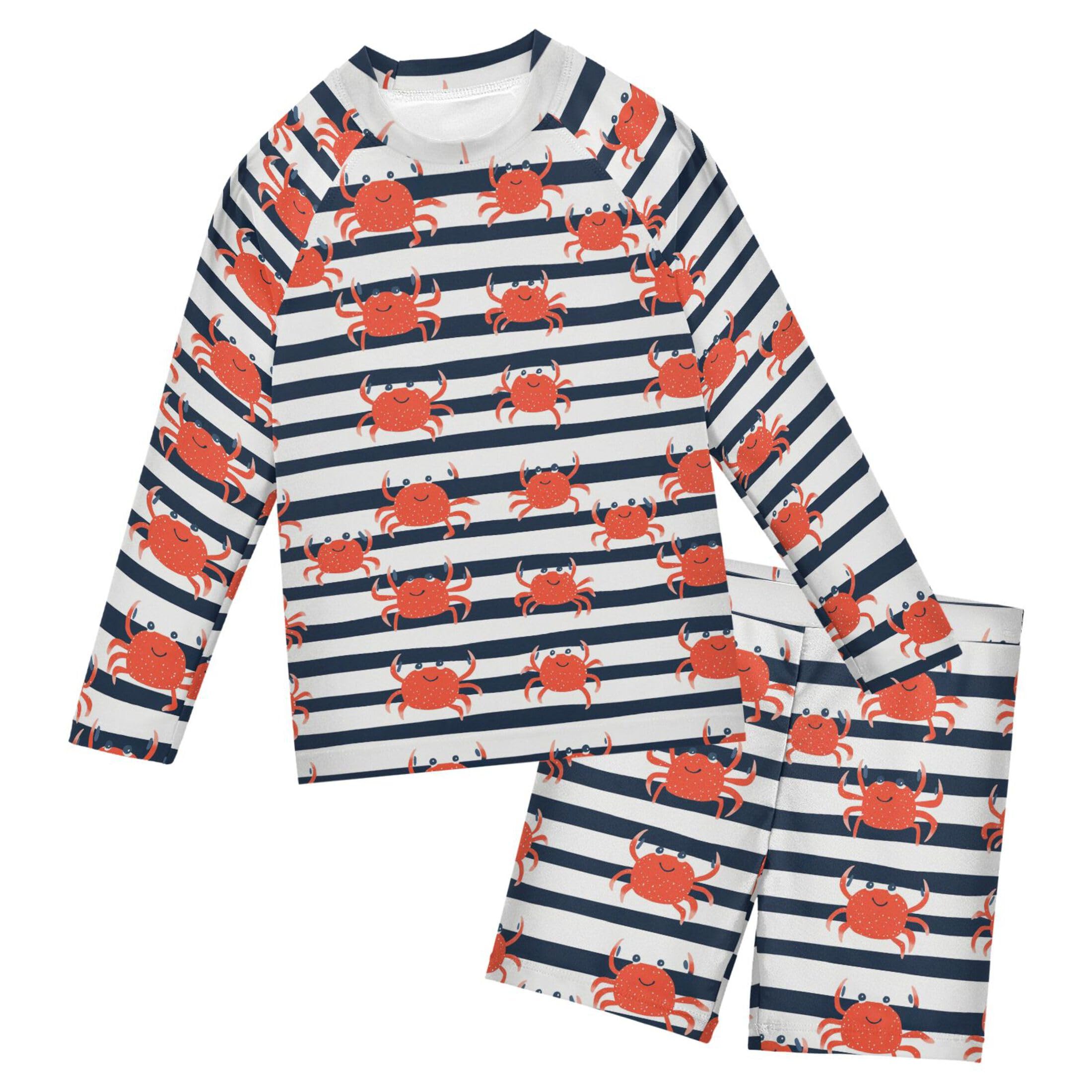 Red Crab Stripes Toddlers and Baby Boys' Swimsuit Trunk and Rashguard Set B0404778