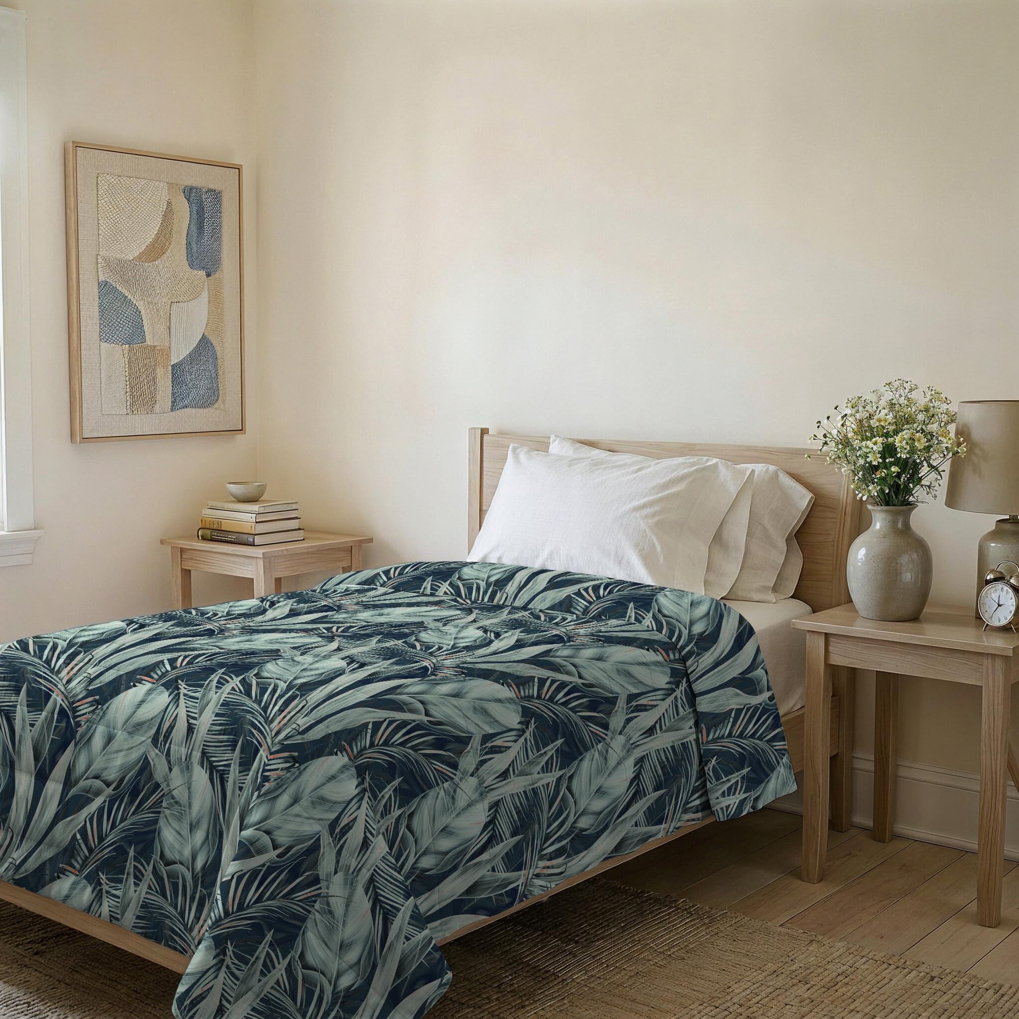 Italian Bed Linen BASIC Printed Summer Quilt, Microfibre, Tropical, Single 160 x 240 cm