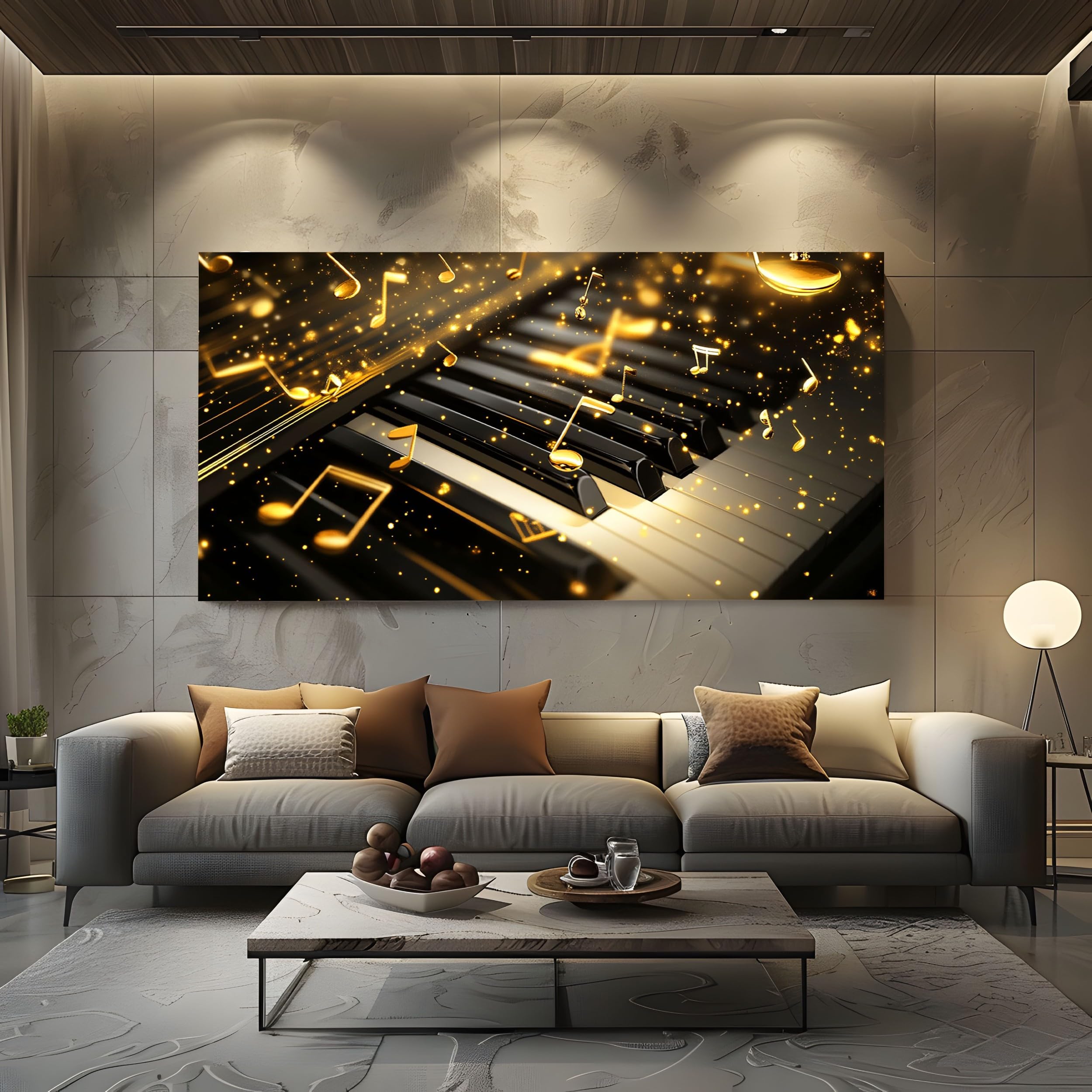 ZORYAN Quadro Moderno Camera da Letto Tema Musicale Senza Cornice 70x140cm | Pianoforte Decorazione Murale Spartito con Chiave Classica Stampa su Tela Cielo Stellato di Lusso per Soggiorno Ufficio