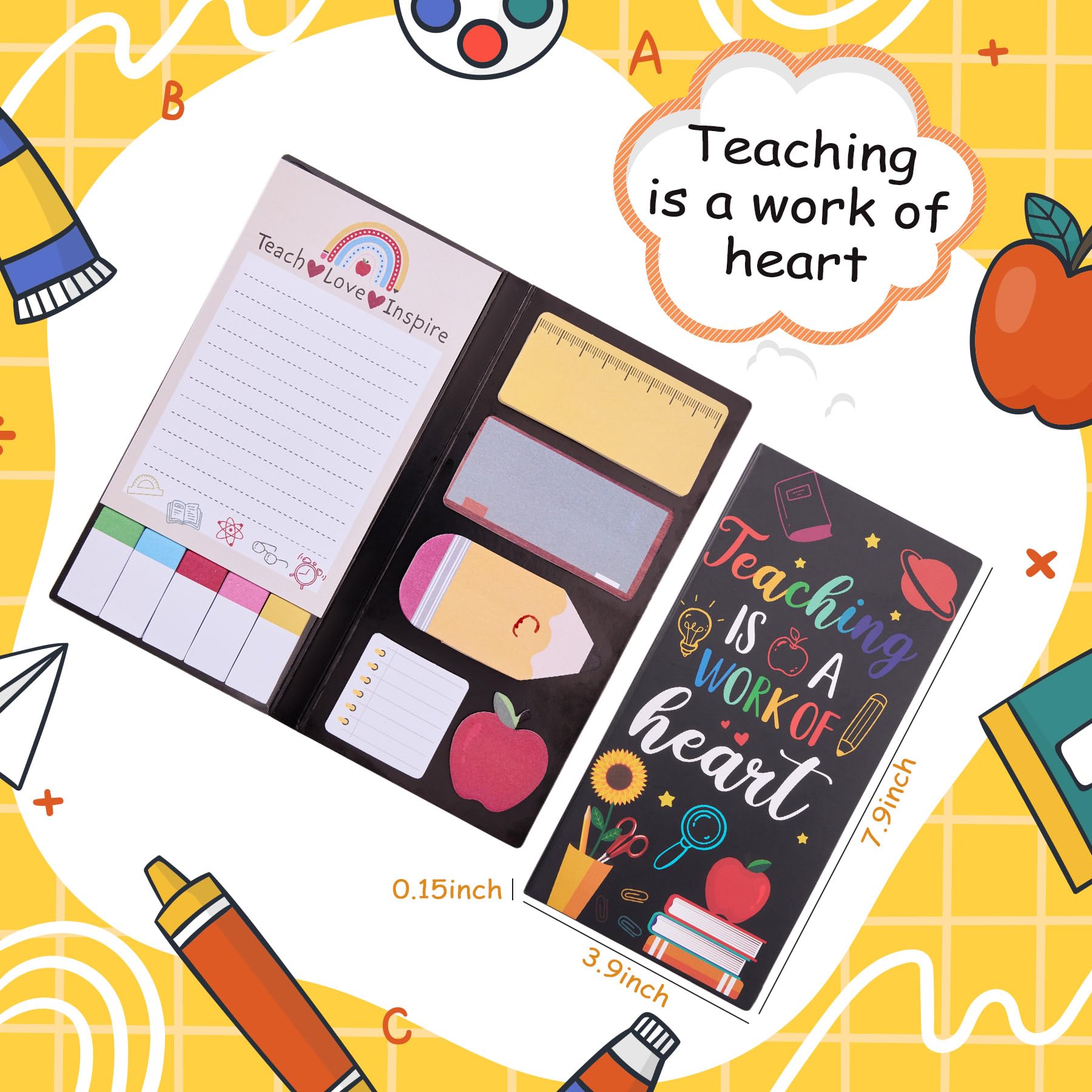 Set di foglietti adesivi per il ritorno a scuola, di diverse dimensioni, per lavagna, libri di testo, quaderni, pareti, materiale scolastico, regalo per studenti e insegnanti (confezione da