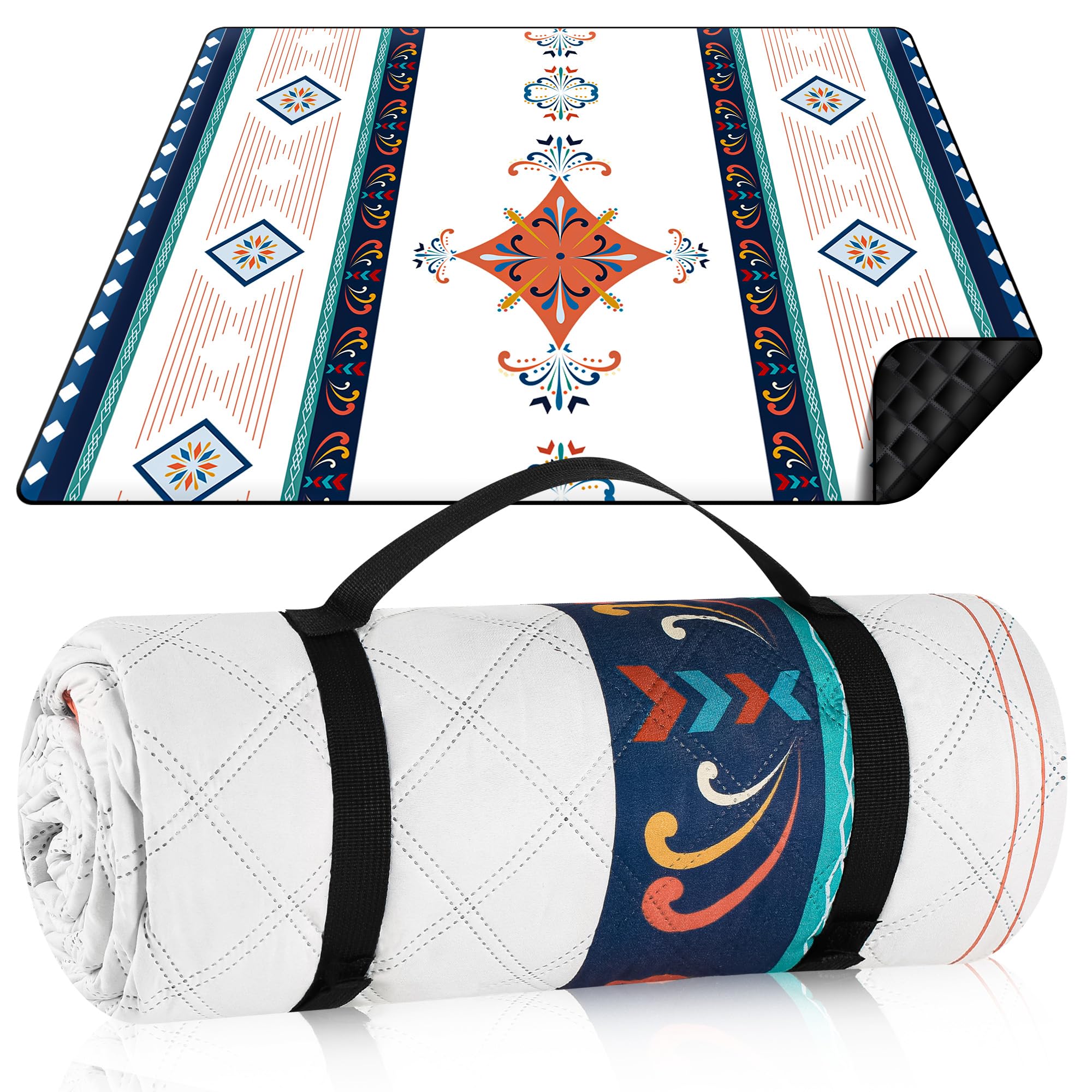 Coperta Picnic Impermeabile 200x200cm Pieghevole con Manico Blu