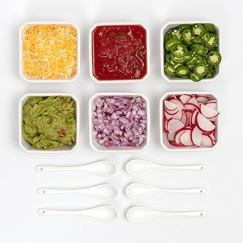 Miniatura 3 de 6 Oz White Porcelain Serving Bowls Set – 6 Small Bowls and 6 Serving Spoons – Sturdy, Oven- and Dishwasher-Safe Ceramic Condiment Cups for Sauces,