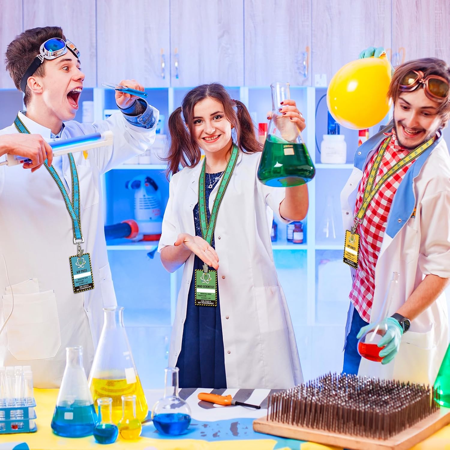 30 Sets Science Party VIP Pass Cards with Science Lanyards Bulk PVC Science VIP Pass Cards with Science Lanyards for Science Scientist Birthday Party Supplies School Science Class Party Gift - Image 4