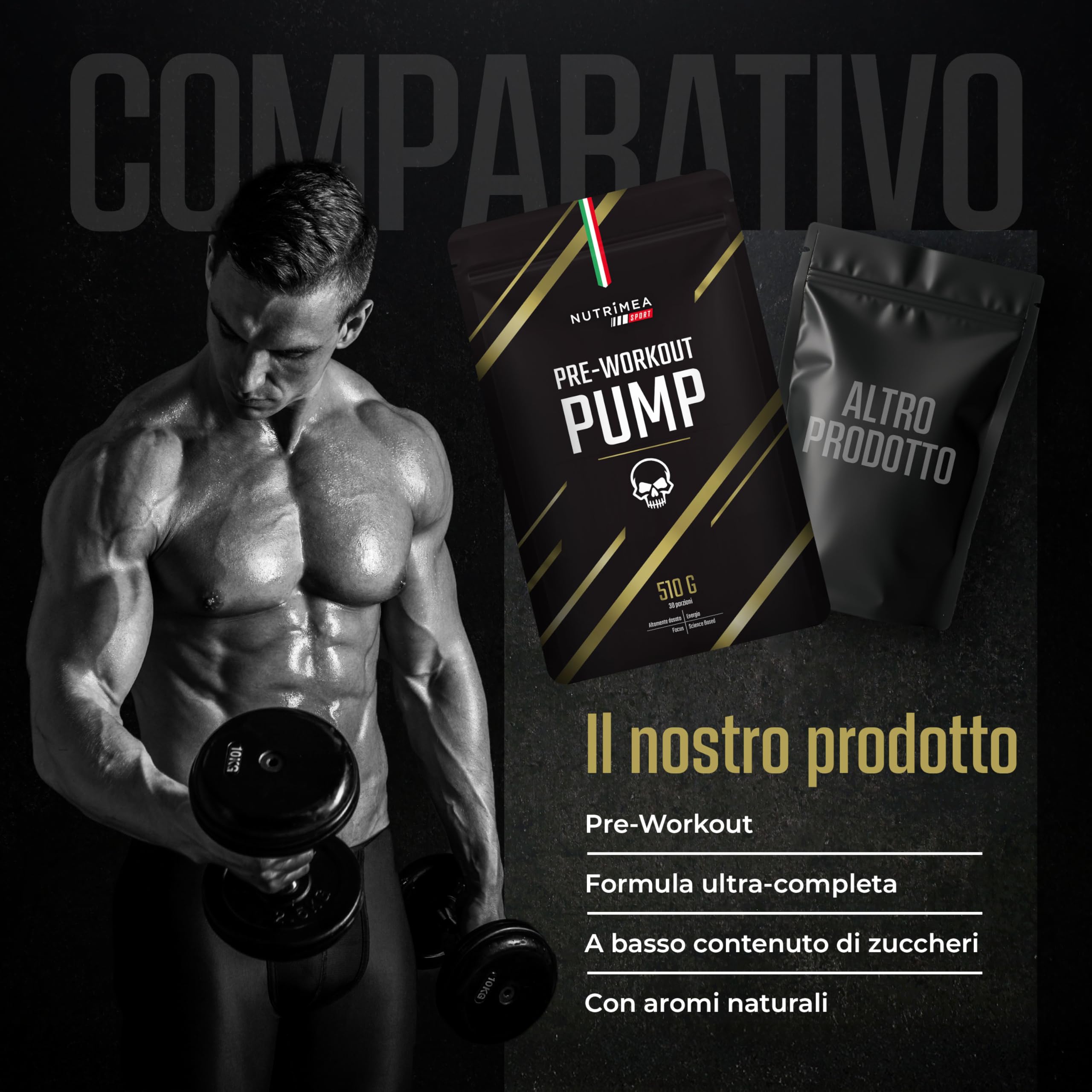 Pre Workout Potente | Integratore Pre-Allenamento Boost di Energia | AAKG, Beta Alanina, Caffeina, Citrullina, Taurina, Tirosina | Vitamine B3, B6, B12 | 510g | Gusto Frutti Rossi | Nutrimea