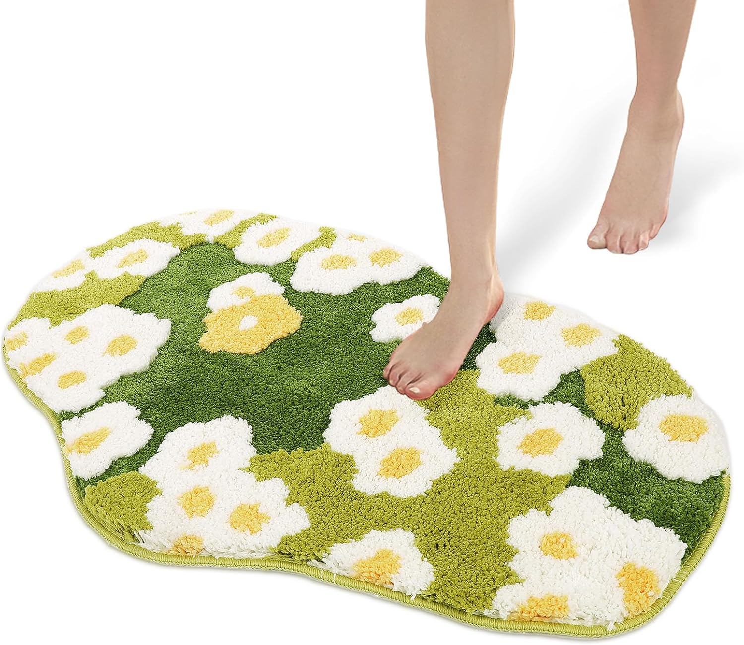 KAMA BRIDAL Green Moss Rug Cute Floral Moss Bath Mat for Bathroom Flower Floor Rugs Fast Absorbent Soft Microfiber Plush Shag Non-Slip Backing Washable Shower Mats 16x24 16"x24" Floral