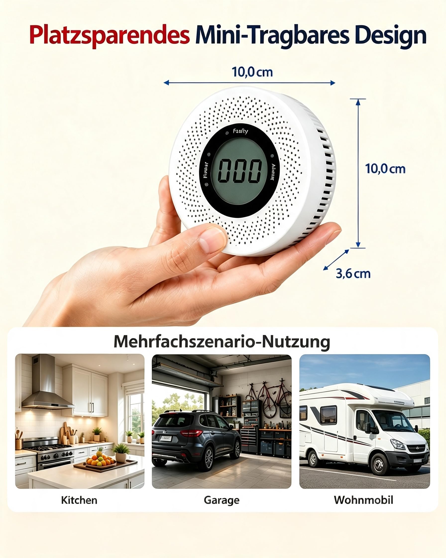 3er-Pack Kohlenmonoxidmelder, CO Melder mit LCD-Anzeige & LED-Warnsignal, 85 dB lauter Alarm, batteriebetriebener Kohlenmonoxidmelder für Zuhause, Wohnmobil und Reisen