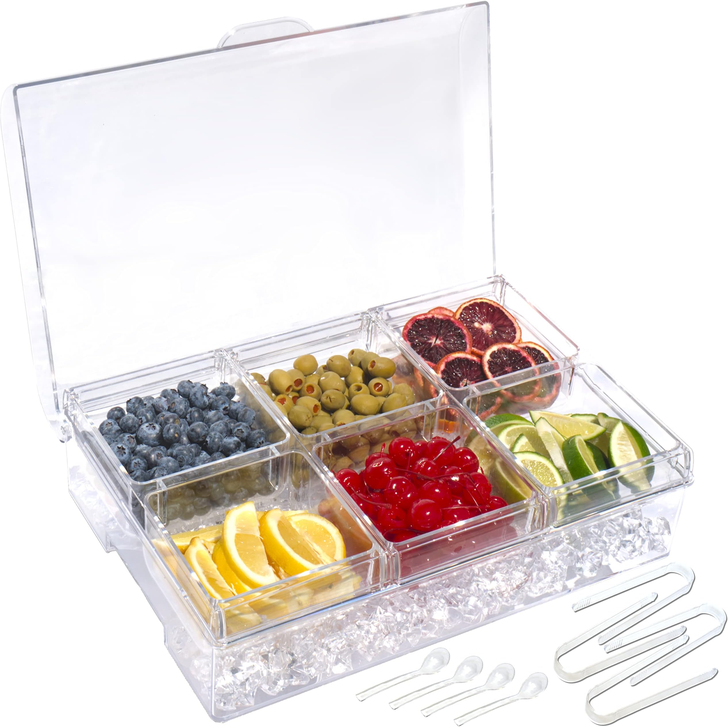2 Pieces 5 Condiment Tray Server Ice Chilled Compartment