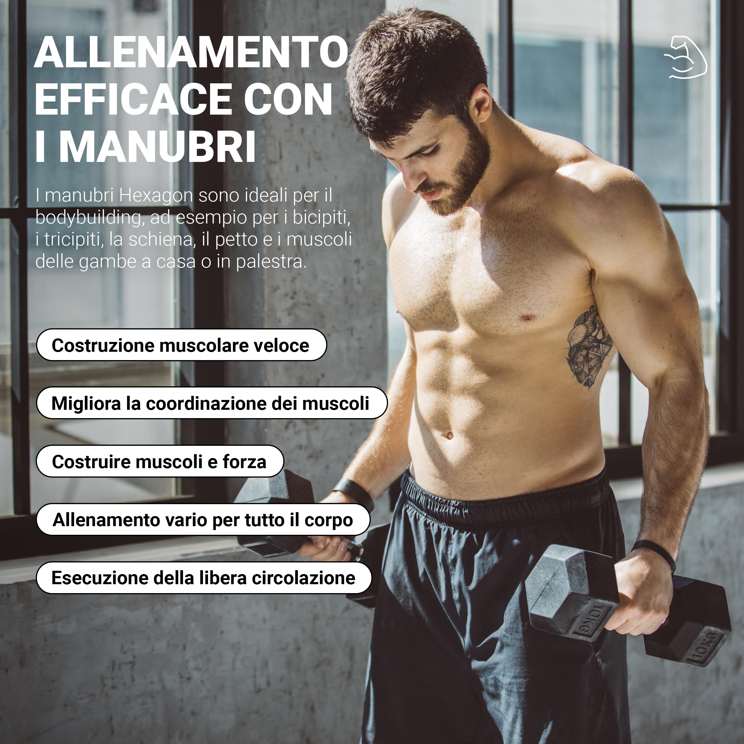MSPORTS Manubri Pesi Esagonali gommati 5-30 kg | Bilanciere Cromato ergonomico |