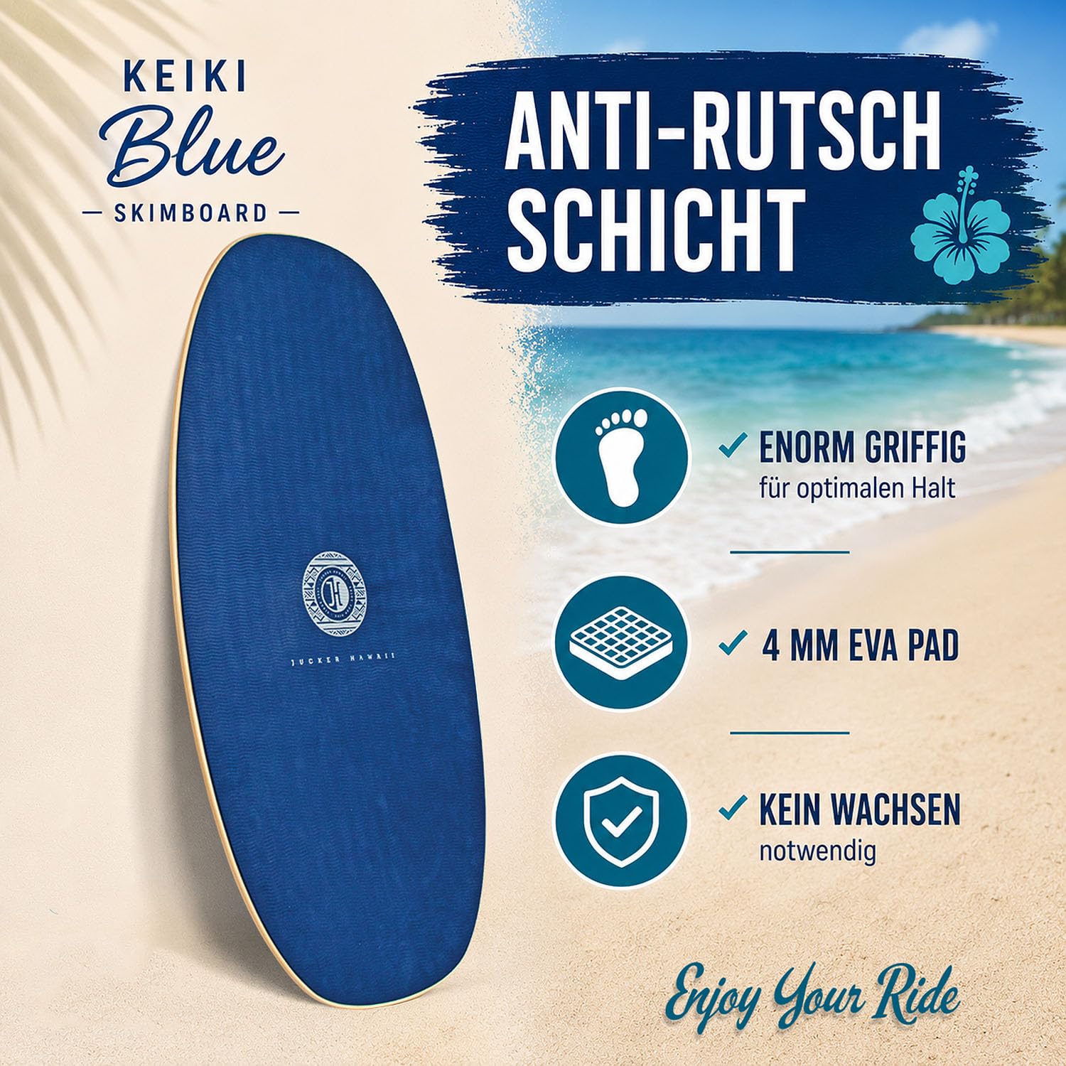 JUCKER HAWAII Skimboard KEIKI HPL Blue – Anti-Rutsch & HPL Beschichtung