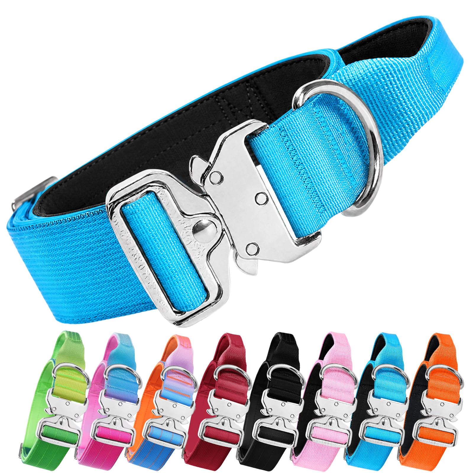 Tactical Dog Collar for Medium Large Dogs (Blue, L)