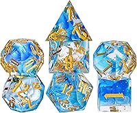 Vista 1 de Cusdie - Dados D&D de bordes afilados, 7 dados D&D, juego de dados poliédricos hechos a mano, para juego de rol Pathfinder