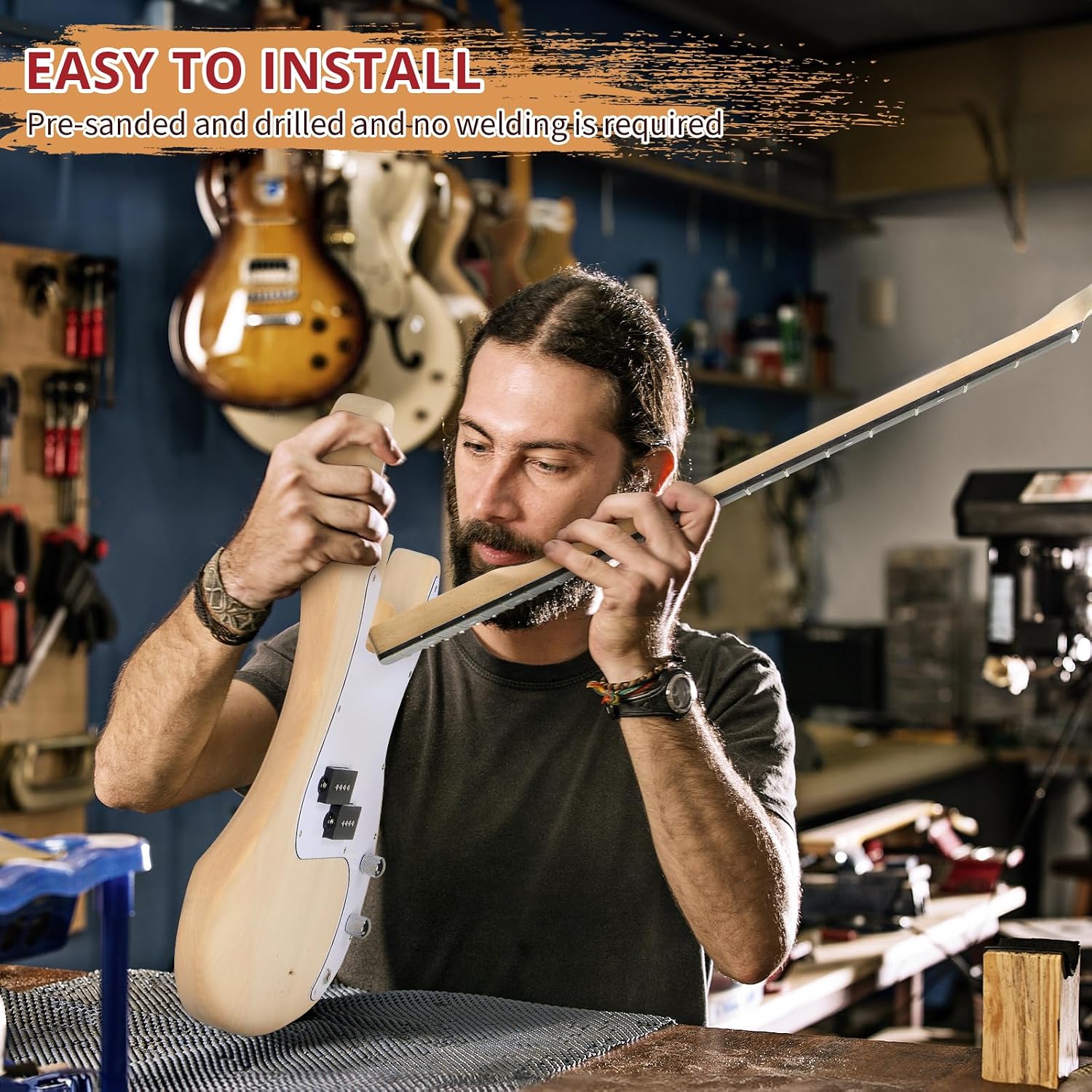Ktaxon DIY Electric Bass Guitar with Mahogany Body, Ebony Fingerboard and Maple Neck, All Components Included Build Your Own Electric Guitar(KP)