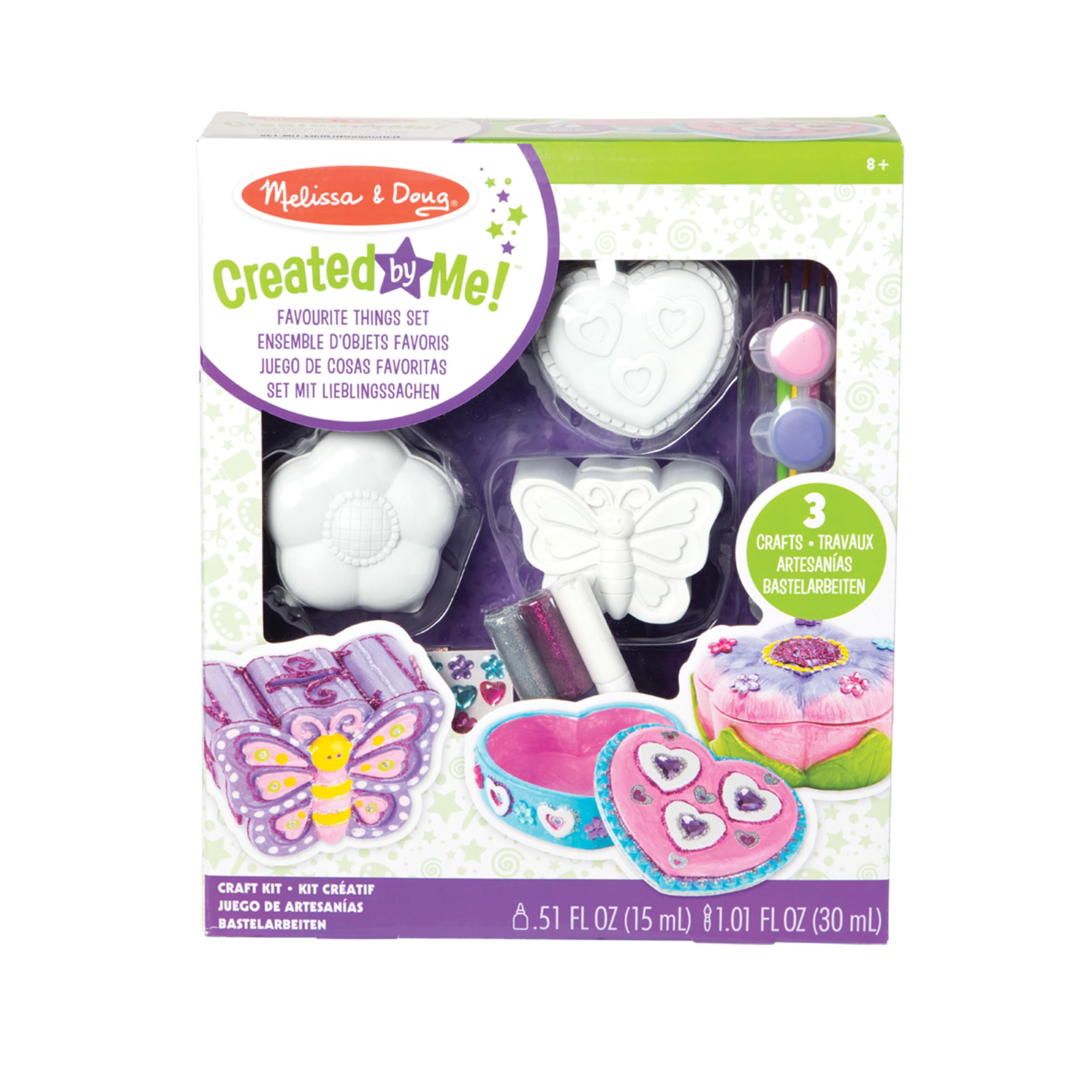 Melissa & Doug Created by Me! Favorite Things Craft Kits Set: Decorate-Your-Own Flower and Heart Treasure Boxes and Butterfly Bank