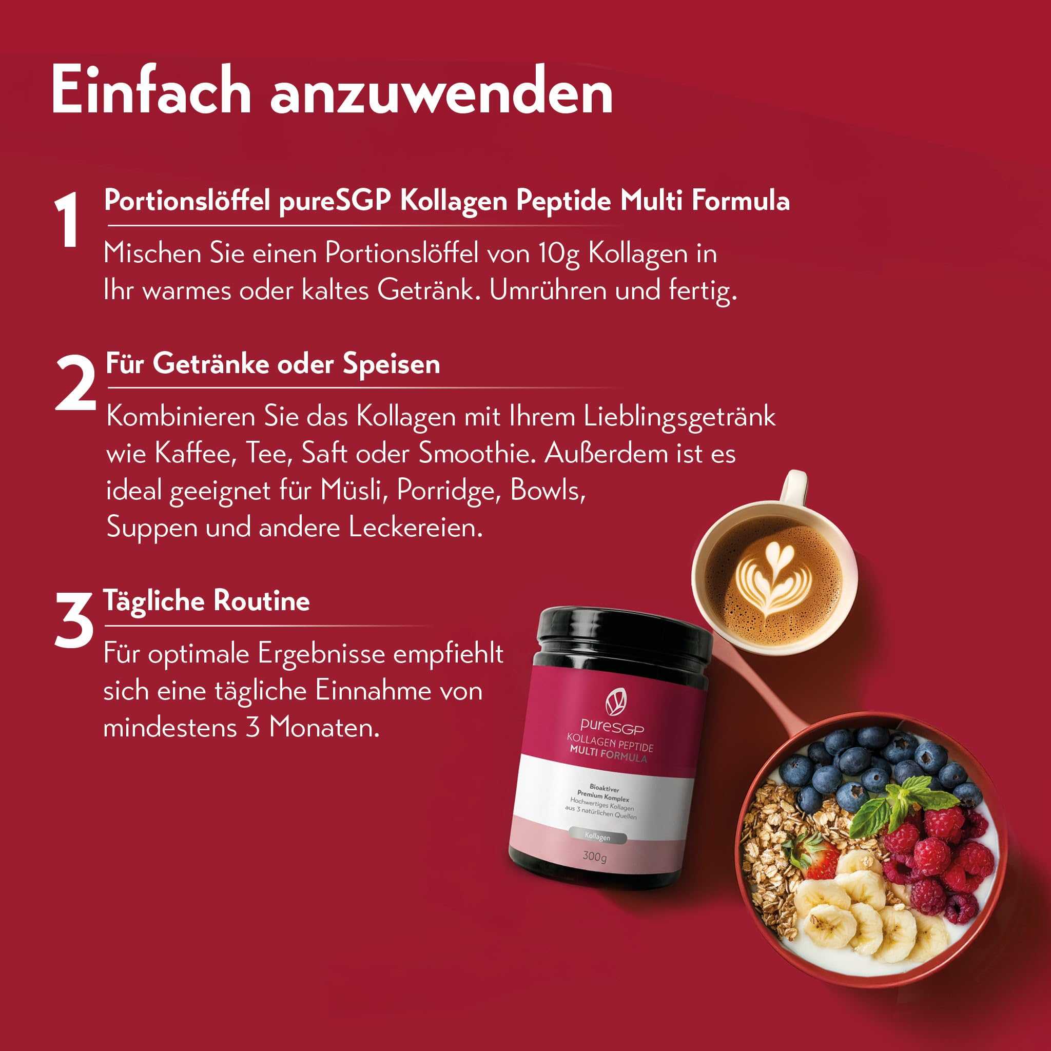 pureSGP® Multi Formula Kollagen Peptide: Reinstes Kollagen in Apothekenqualität - Spezialformel aus Rind, Fisch & Eierschale für ganzheitliche Unterstützung. Kollagentyp I, III, V & X - Mit Vitamin C