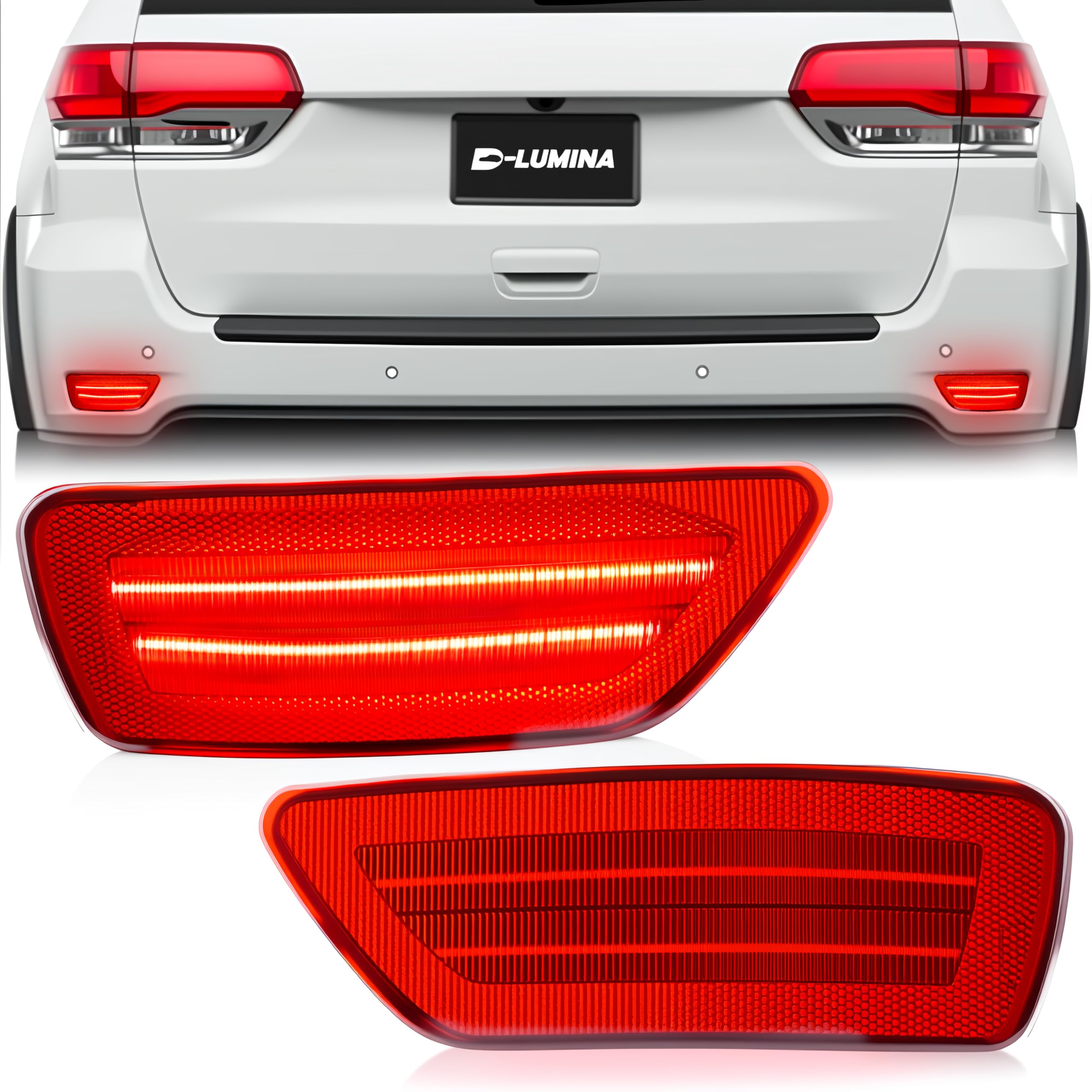 D-Lumina Rear Bumper LED Reflectors Light Lamp Assembly Fog Light Kit Compatible with Je-ep Grand Cherokee, Compass, Patriot ＆ Dodge Journey, Rear Bumper Reflector Lights Red Lens Foglamp, Pack of 2