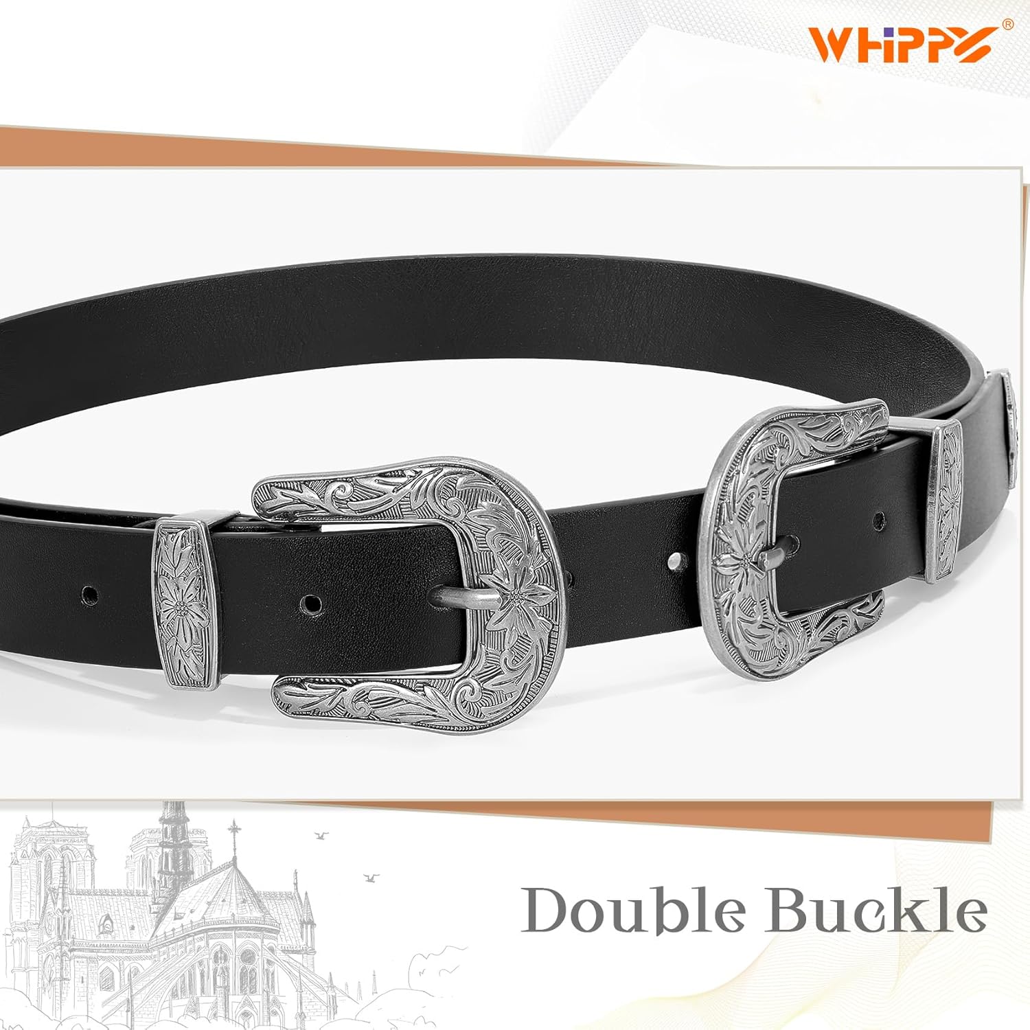 WHIPPY Vintage Western Leather Belt for Women Double Buckle Retro Cowgirl Waist Belts for Jeans Pants Dresses - Image 5