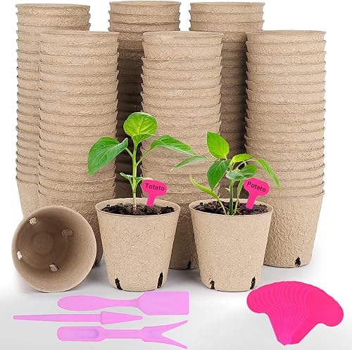 TULIADU 100 macetas de semillas de 3.15 pulgadas para plantar, macetas de inicio de semillas con agujeros de drenaje, macetas de turba