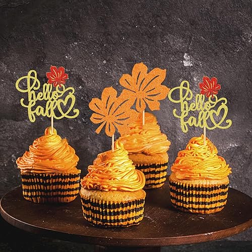 Miniatura 9 de Paquete de 24 adornos para cupcakes de Acción de Gracias, para decoración de pasteles temáticos de Acción de Gracias, fiesta de cumpleaños,