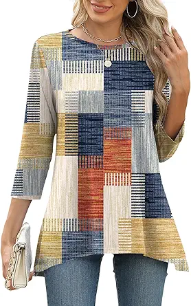 LOMON 3/4 Sleeve Tunic Tops for Women Loose Fit Dressy Casual Blouse Flowy Shirts to Wear with Leggings S-3XL