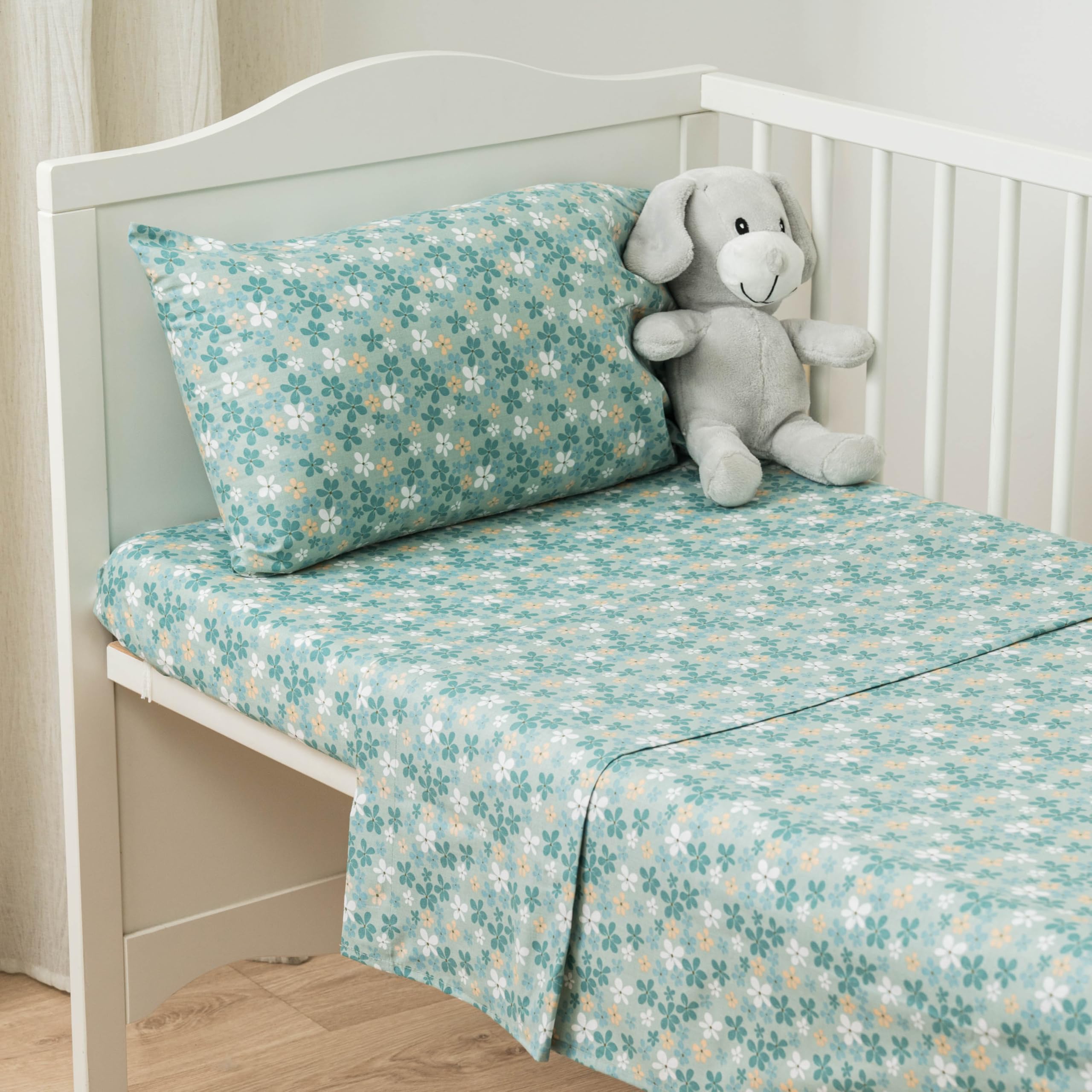 TRAMAS+ Juego Sábanas Cuna 60x120 Cama Infantil Minicunas Set Sabanas 50x80 Algodón Super Suave Ropa Cama - Cuna - 60x120cm, Caballitos Celeste — view 15