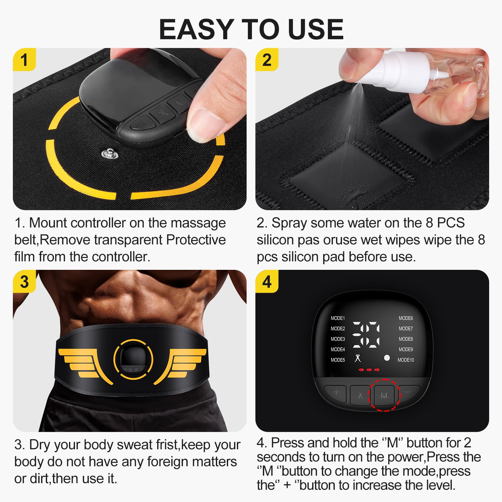 Elettrostimolatore Muscolare,Elettrostimolatore Addominali,Elettrostimolatore con 10 modalità e 30 intensità,USB Ricaricabile,Elettrostimolatore Addome Braccia Gambe per Uomo Donna