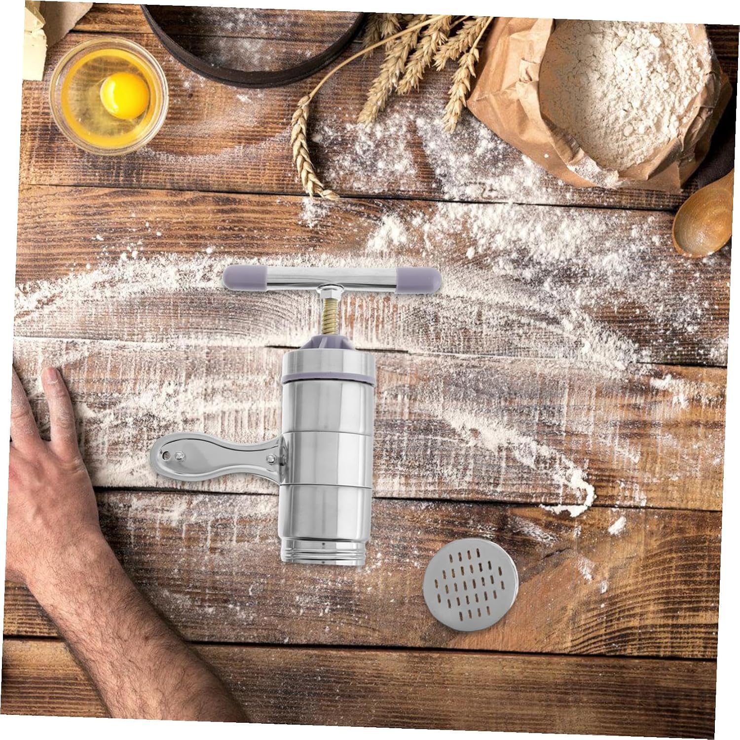 Stainless Steel Manual Noodle Maker Compact Hand-press Pasta Shape Maker for Wide and Thin Spaghetti Easy Operation for Homemade Fresh Noodles Space-saving Portable Kitchen Tool