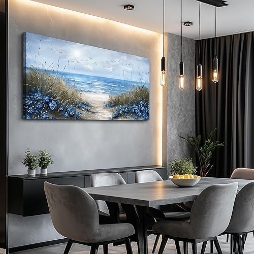 Miniatura 5 de KELIYUAN Arte de pared para sala de estar, lienzo decorativo de pared para dormitorio, oficina, decoración de pared de océano azul, imágenes de olas