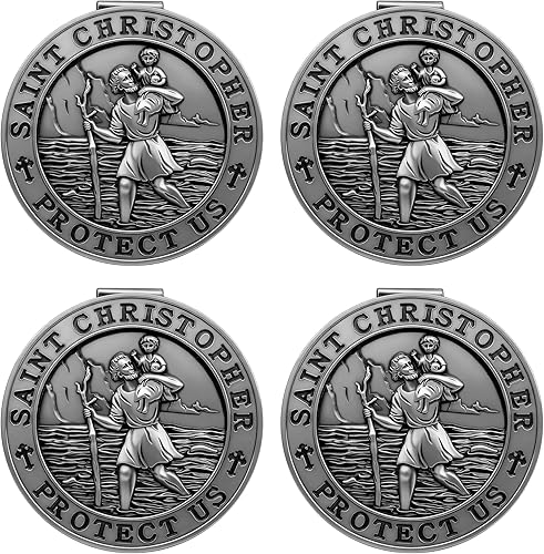 Medalla de San Cristóbal para automóvil, paquete de 4 clips de metal para visera de San Cristóbal, talismán para la seguridad, accesorios para