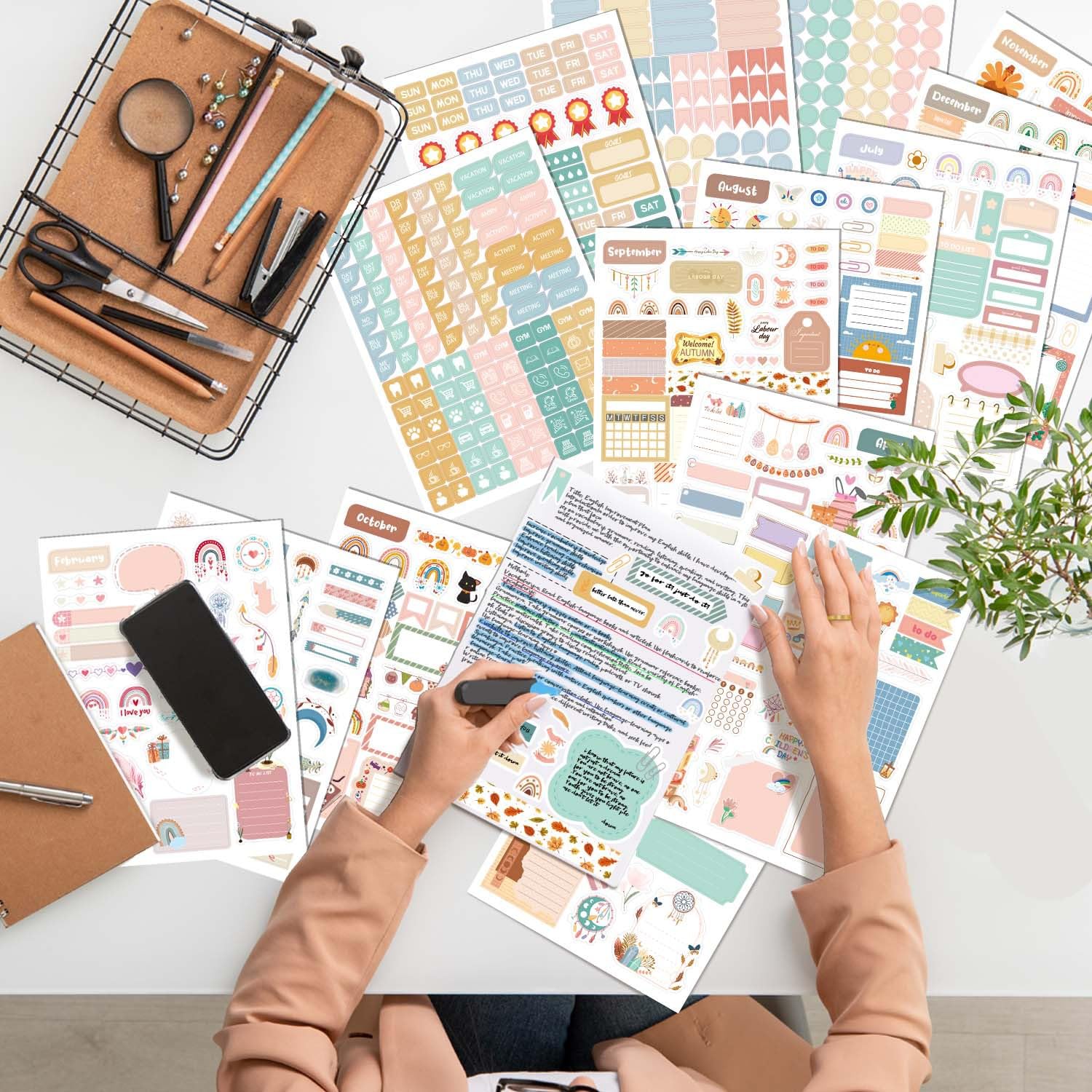 Adesivi planner – 24 fogli 1700 + Boho Year Sticker Book | Adesivi mensili, settimanali e giornalieri – Adesivi per bambini e adulti