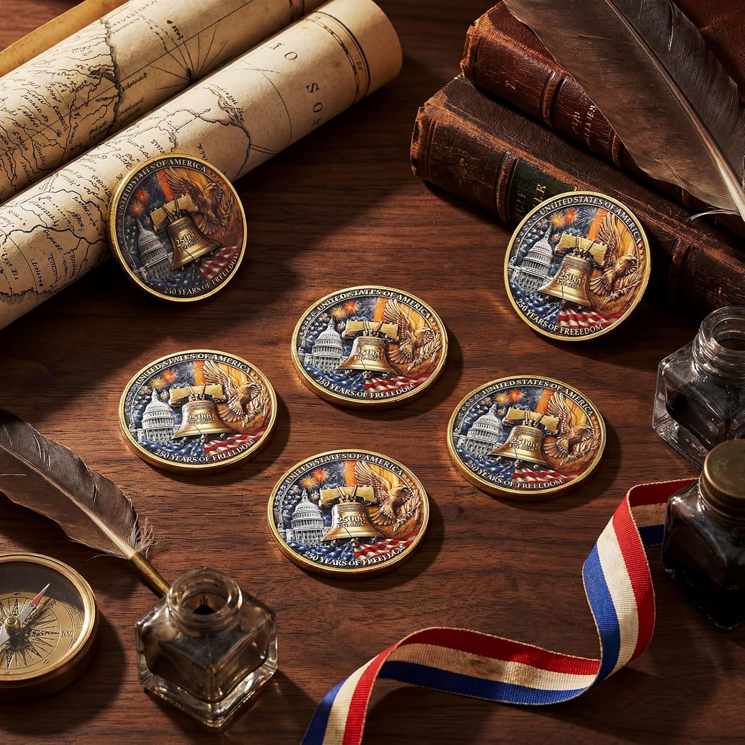 Highergo 250th Anniversary Commemorative Coins USA Eagle and Patriotic Symbols Collectible 250 Year Merchandise for Celebration Display Collectors Challenge Coin Gift(40 Pcs,Style 2)
