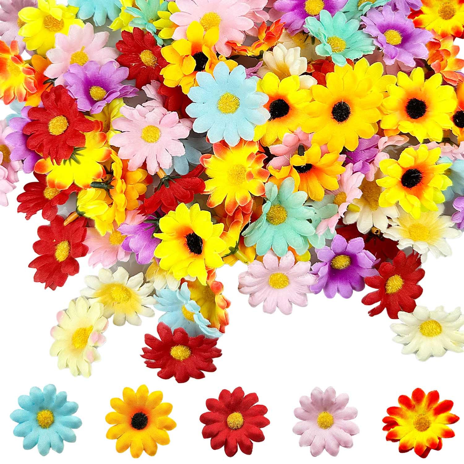 100 Stücke Künstliche blüten, Daisy Blumen zum Basteln, Farbe Stoffblumen, Wiederverwendbar Kunstblumen zum Basteln, Deko Blüten Geeignet für Heimwerker Hochzeit Festival Party Zuhause (4 cm)