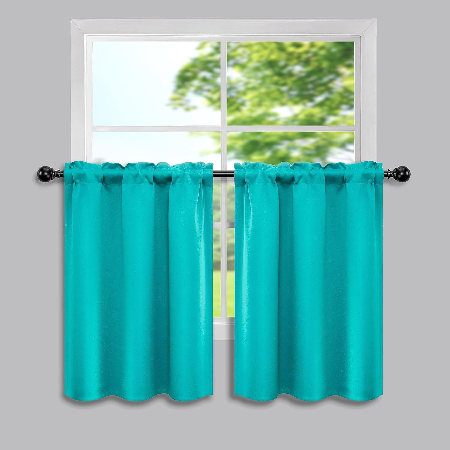 Amazon.com: Mrs.Naturall Turquoise Kitchen Curtains 24 Inch Length for ...
