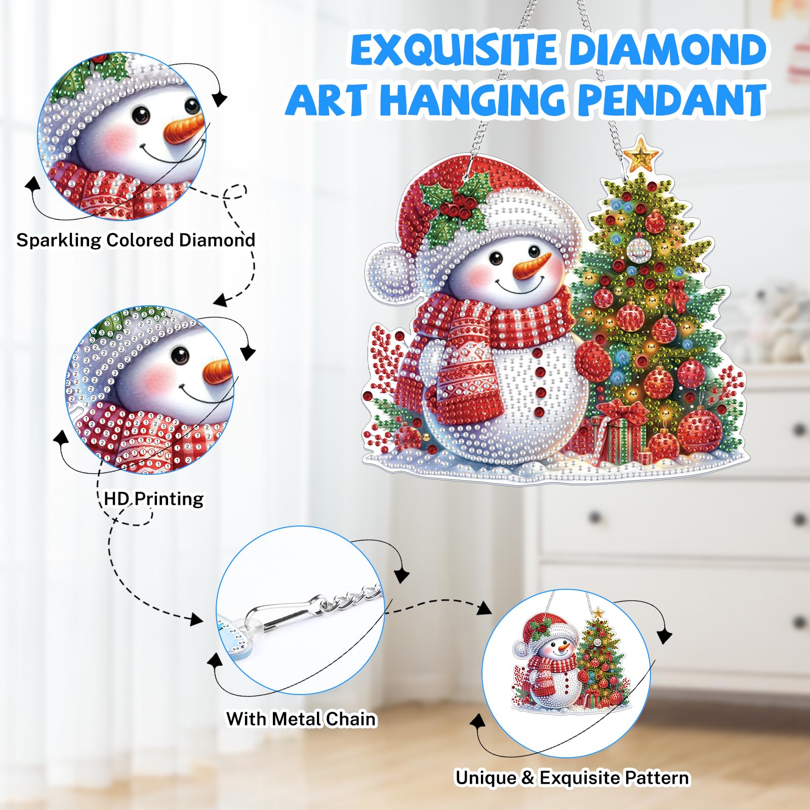 Lxmsja Christmas Diamond Art Hanging Ornaments with Chain - Image 3