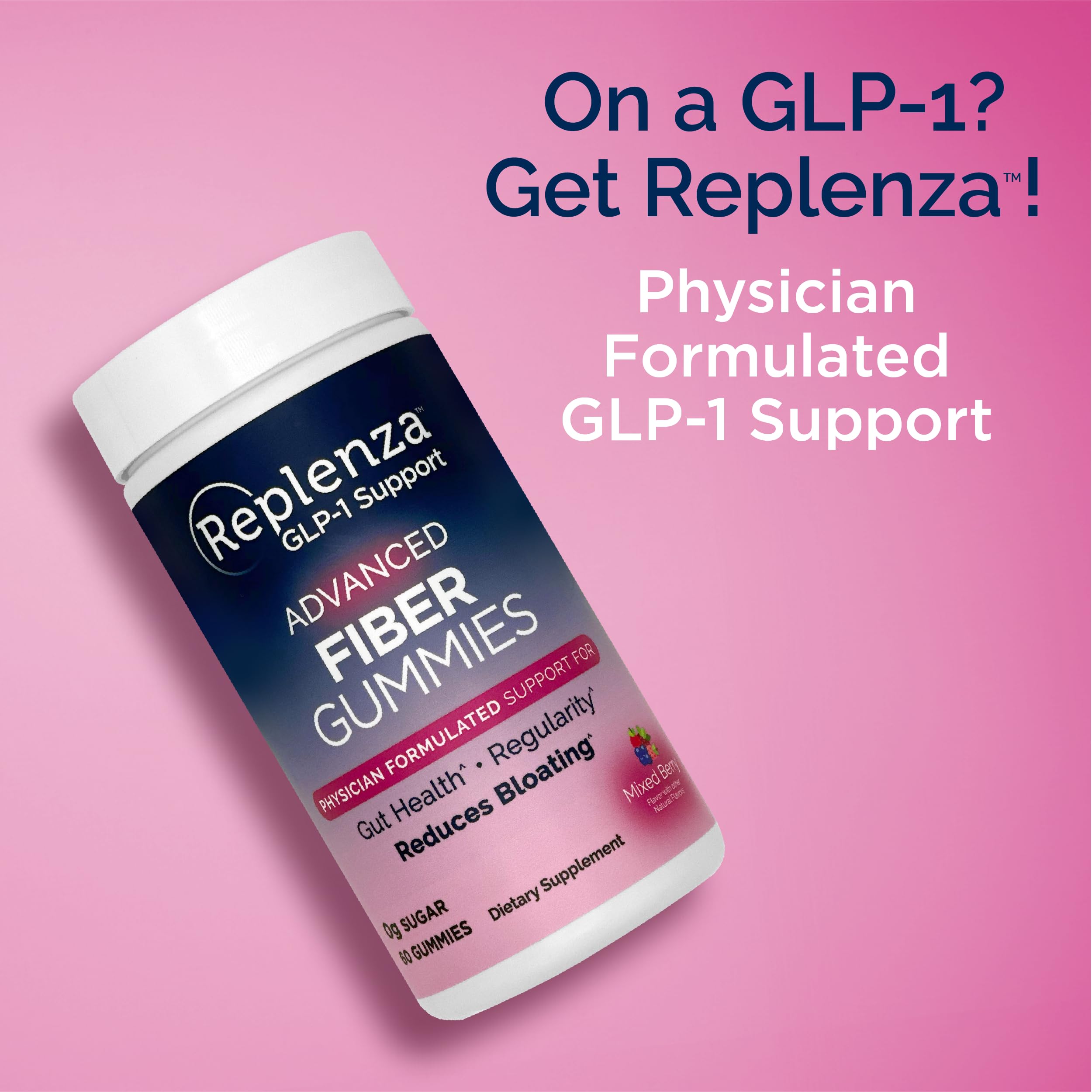 Replenza GLP-1 Support Fiber Gummies – Physician Formulated for Gut Health, Mixed Berry Flavor, 60-Count, for Men & Women, 2 Pack — Amazon image 6