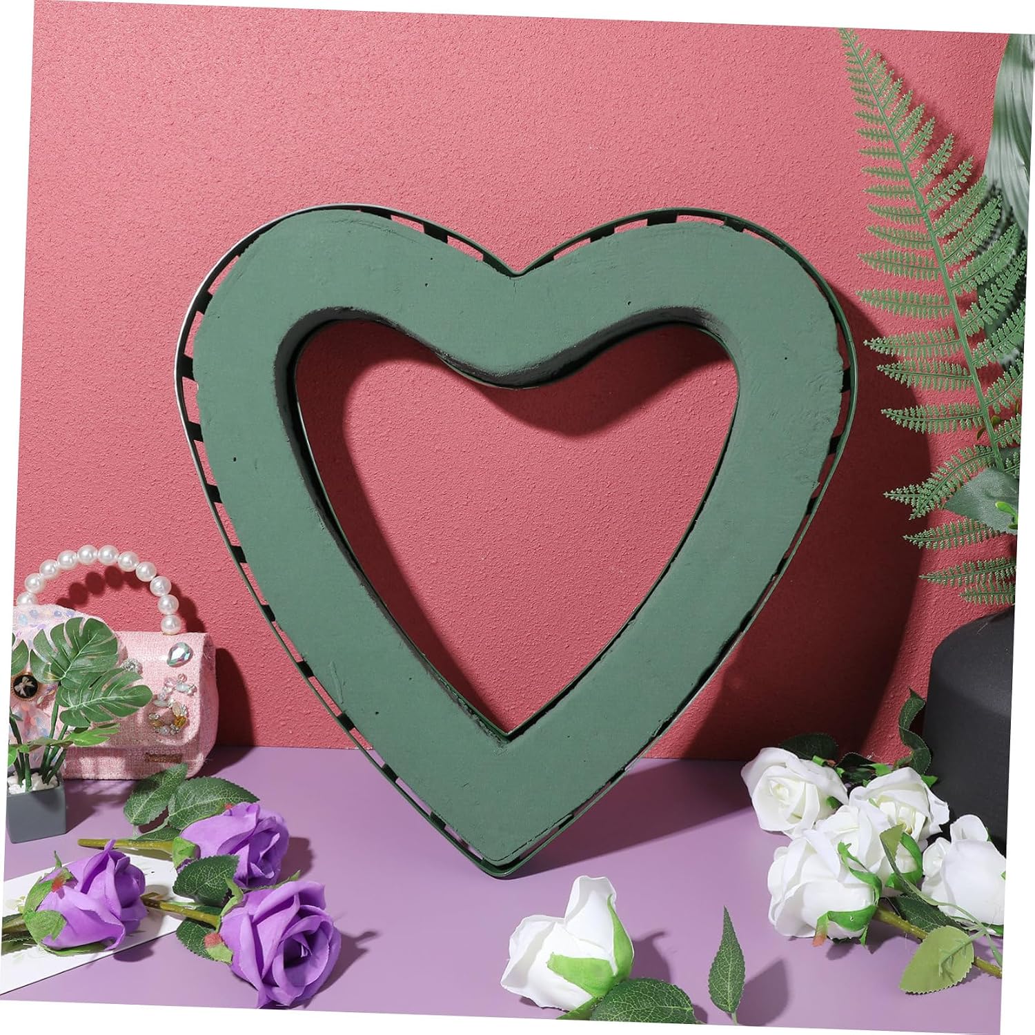 Wet Floral Foam Heart Shaped Green Florist Sponge Floral Bricks Flower Mud with Suction Cup Tray 41cm Supplies