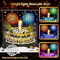 Vista 2 de INPHER Tarjetas de Cumpleaños DIY Edad Tarjetas de Cumpleaños de Fuegos Artificiales Pastel Emergente Luz y Música Negro y Oro Tarjeta de Feliz