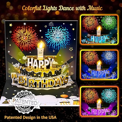 Miniatura 2 de INPHER Tarjeta de cumpleaños musical 3D desplegable con luz LED soplada y reproduce feliz cumpleaños, tarjetas de felicitación sorpresa, regalos