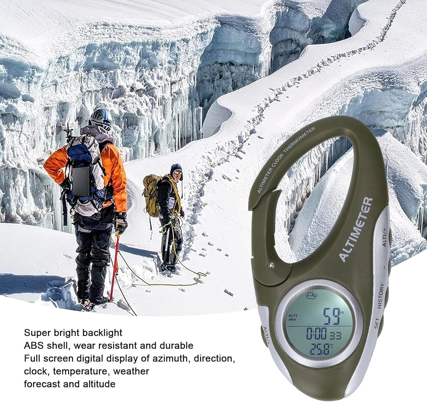 Baromètre altimètre numérique multifonctionnel avec boîtier ABS rétroéclairé pour escalade camping sports de plein air