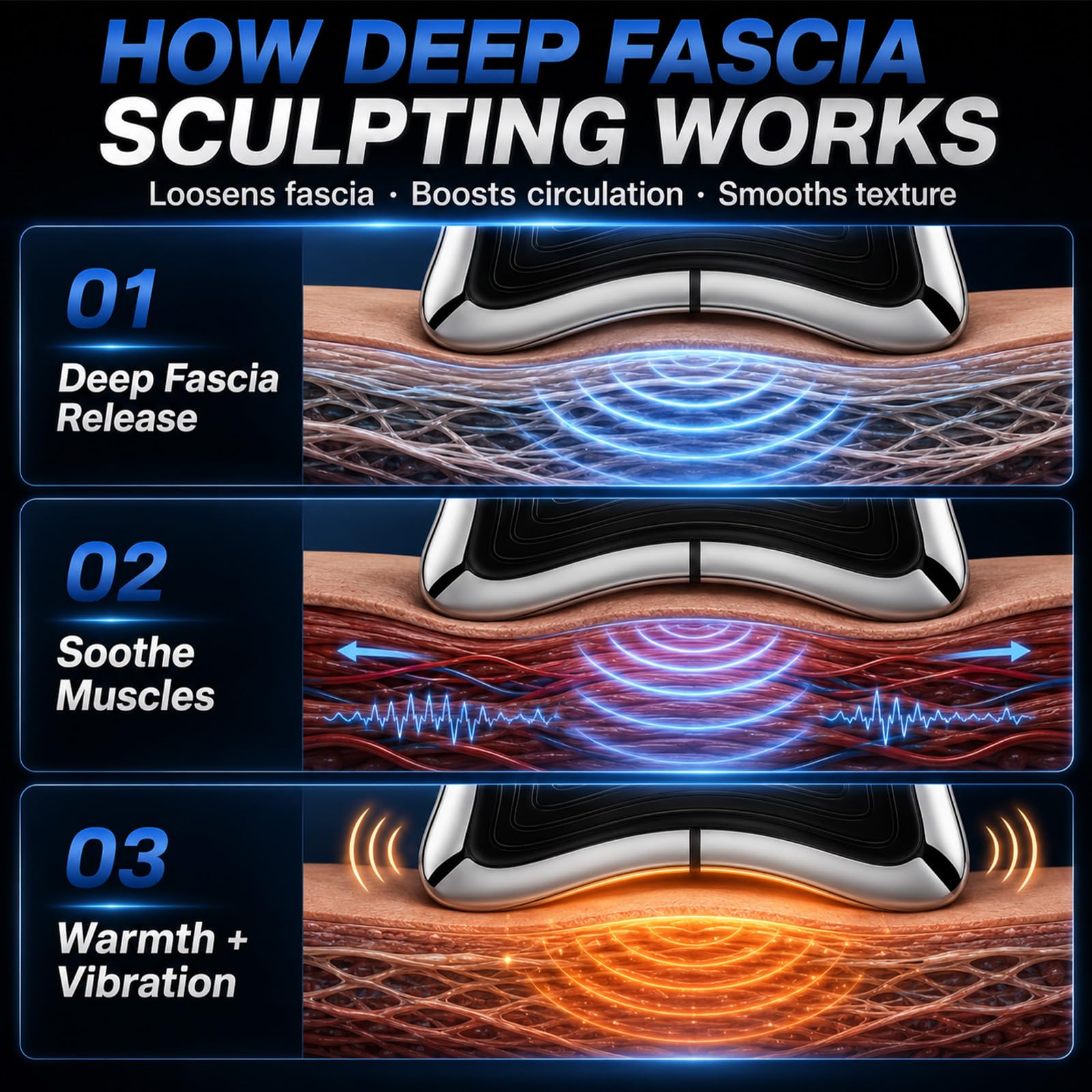 Elektrischer Muskelschaber, Faszien-Massageklinge mit Wärme und Vibration, Tragbares Gua-Sha-Massagegerät zur Ganzkörper-Muskelentspannung, Schwarz