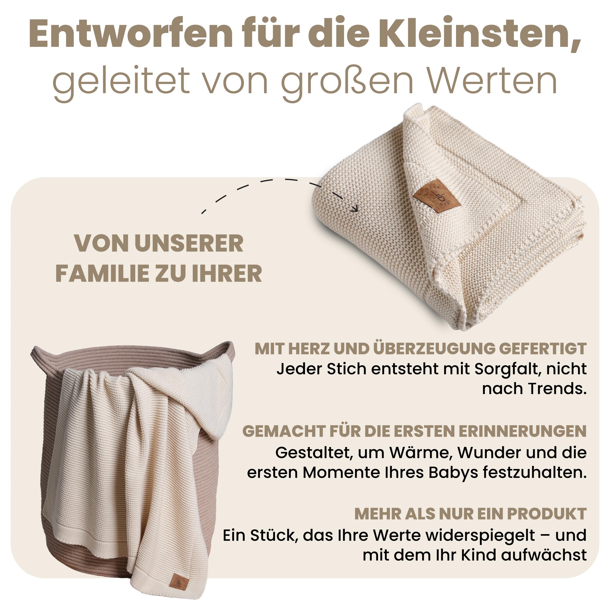 Weiche Babydecke Strick aus 100% Bio-Baumwolle GOTS Zertifizert, 80x100 cm. Naturbeige- Erstausstattung für Neugeborene, in Geschenkbox für Neugeborene Babys