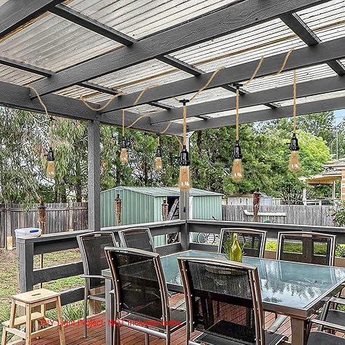 Miniatura 3 de Kit de lámparas colgantes de triple enchufe con cable con interruptor, cuerda de cáñamo de 23 pies de largo, cable de luz de estilo campestre, kit