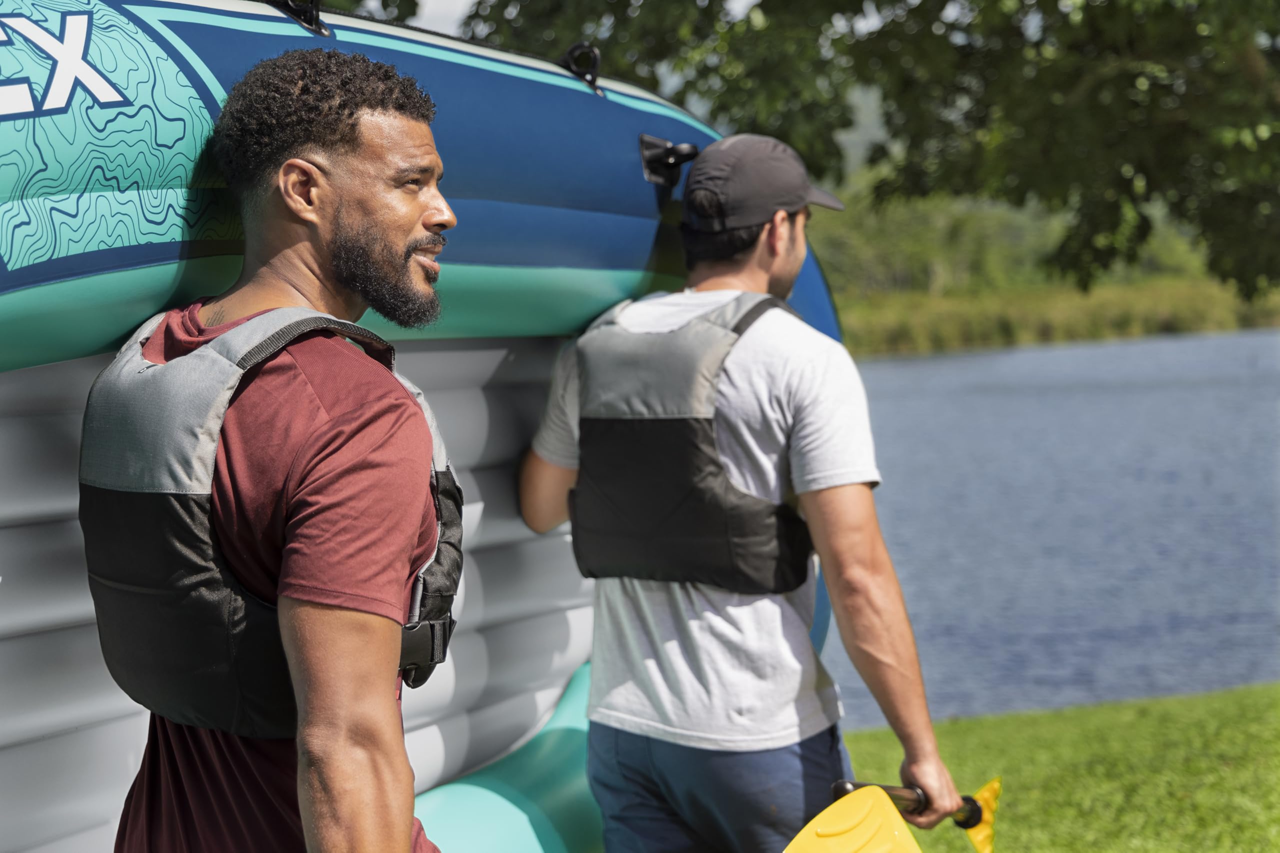 Bestway Hydro Force Schlauchboot-Set Trek X3, 294 x 137 x 39 cm, 2 Erwachsene, bis 360 kg, 3 Luftkammern, PVC, Ruderdollen, Tragegriff, Halteleine, aufblasbarer Boden, Pumpe, Ruder, GS-Zertifiziert