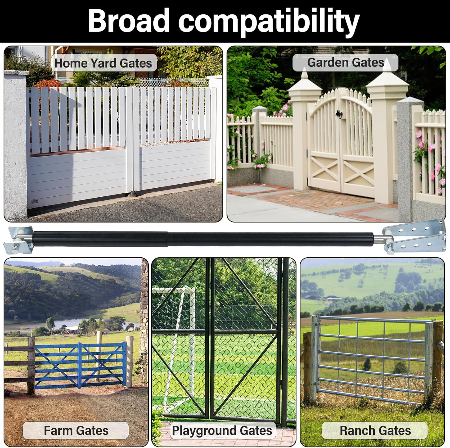 TB400 Hydraulic Outdoor Gate Closer for 75 to 175 lb, Width 40 to 64 Inches. Gates on Farms, Ranches, Gardens, Sports Complexes and Home Yards, Black, Opening Pressure 6 to 12 Pounds