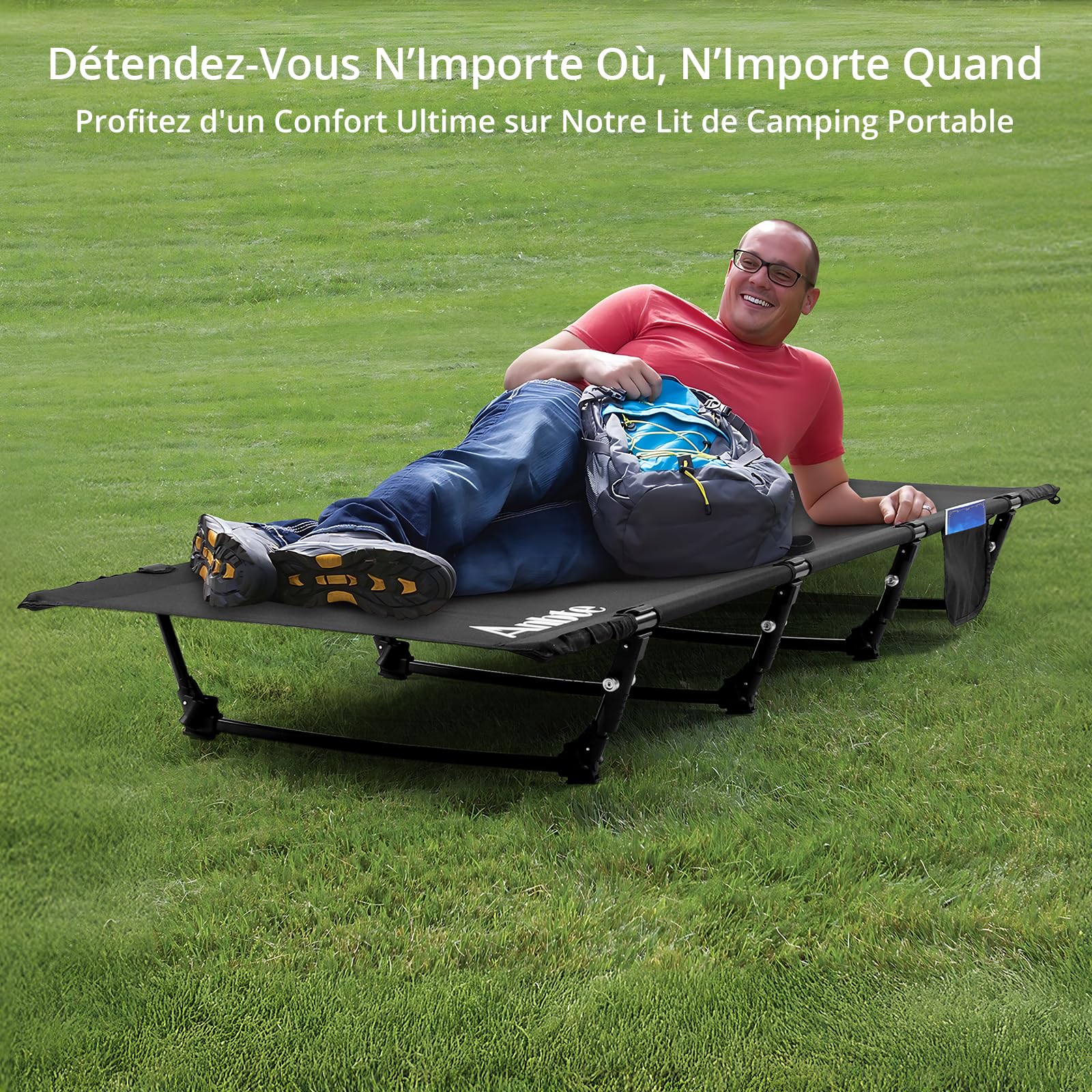 Anbte Lit de Camp Pliable 1 Personne 191×70×20 cm, Montage Facile avec Pince Latérale, Lit de Camping Portable avec Sac, Charge 125 kg, pour Camping, Plage, Jardin
