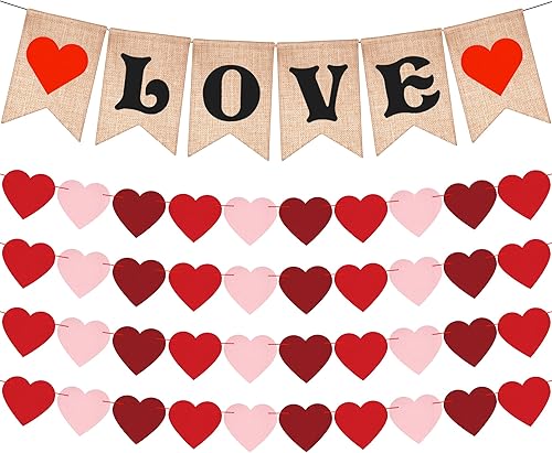 KatchOn, Guirnalda de fieltro para el día de San Valentín, paquete de 40, sin bricolaje, pancarta de arpillera para decoraciones del día de San