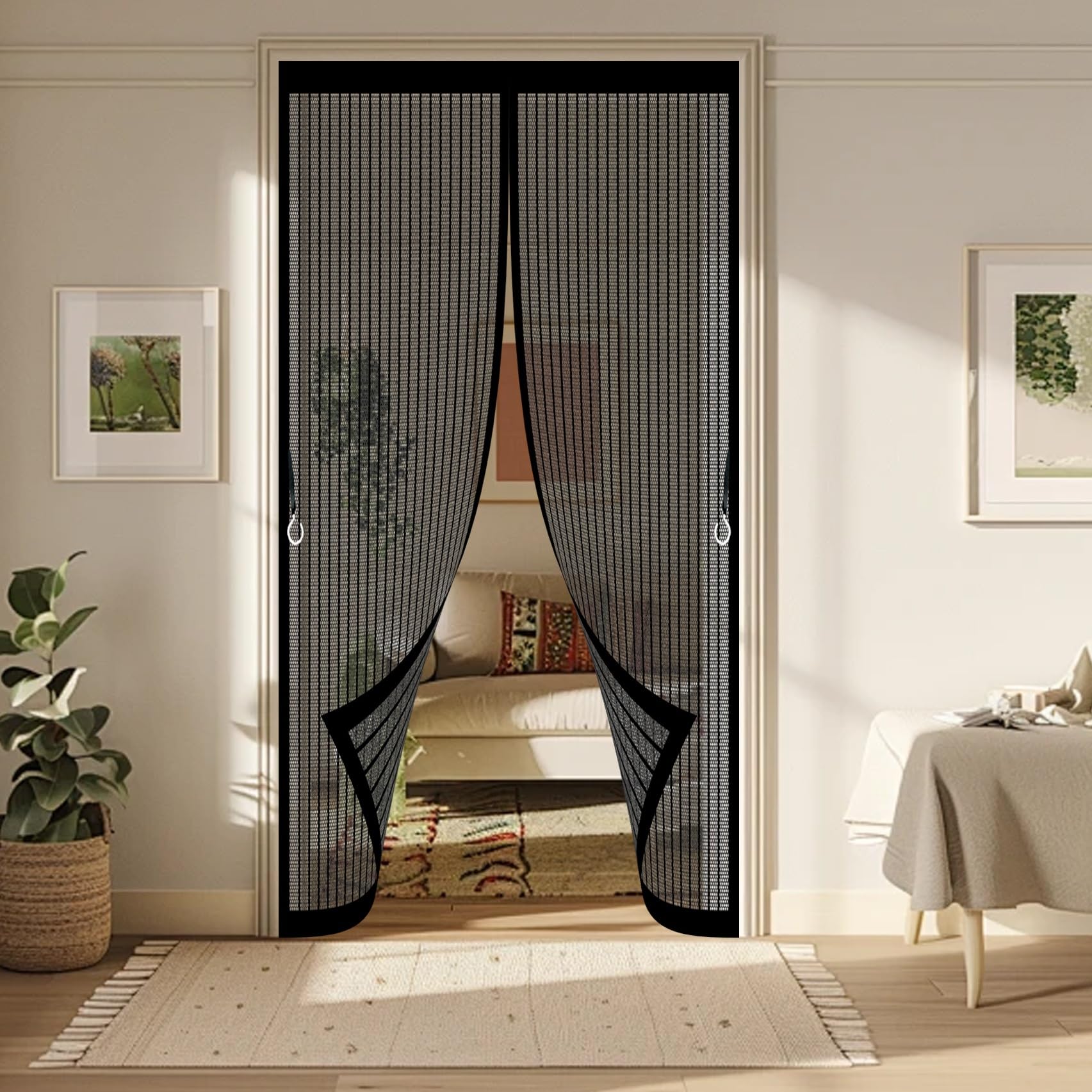 Door Fly Screen Curtain 120 x 220 cm Powerful Magnets, No Drill Installation, Automatically Closes, for Keeping Out Flies & Bug Thermal Door Curtain Magnetic for Patio Doors Bedroom, Black